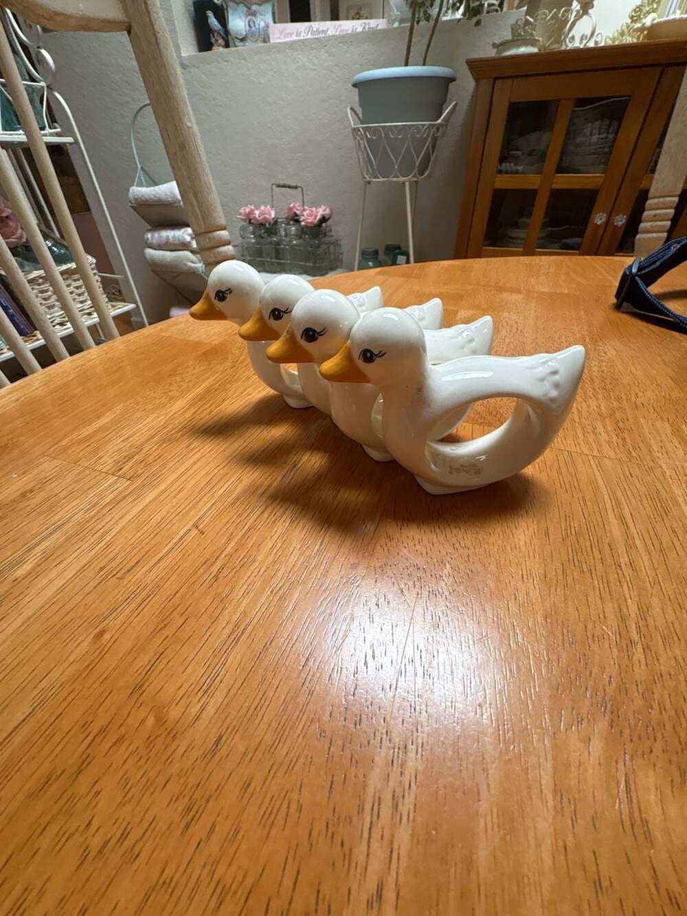 Vintage Ceramic White Duck Napkin Rings Set of 4
